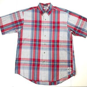 Gant Salty Dog Men’s SZ M Short Sleeve Button Down Shirt Red Blue Plaid Cotton